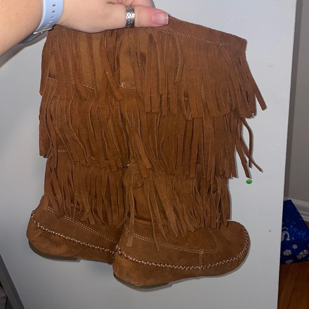 Brown Fringe boots, fits womens size 8-9